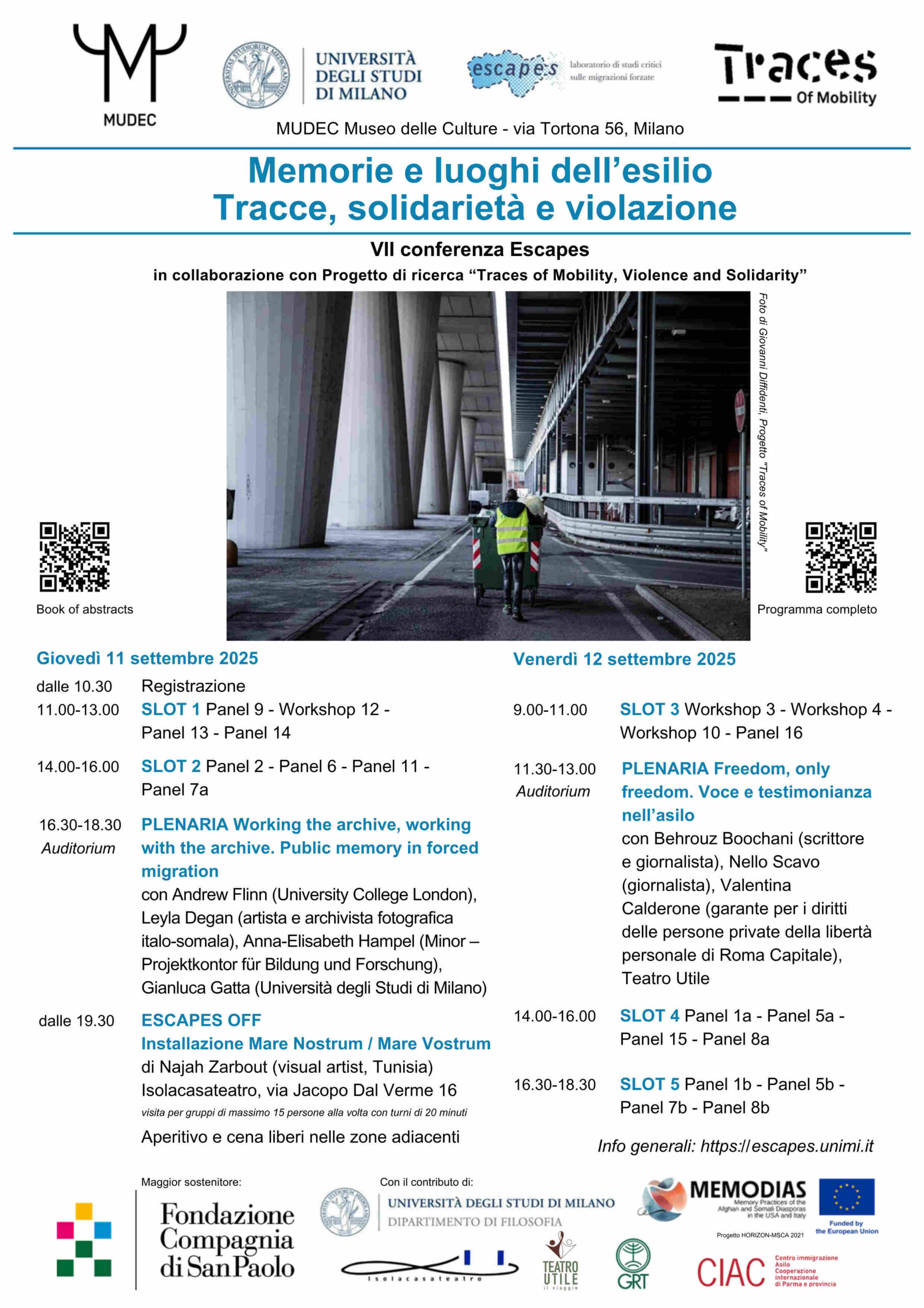 locandina della VII conferenza Escapes con loghi e programma sintetico reperibile su https://escapes.unimi.it/#prog_breve