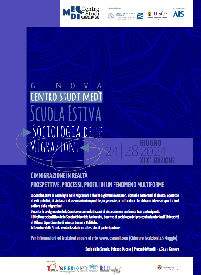 locandina della scuola di sociologia delle migrazioni di Genova dal 24 al 28 giugno